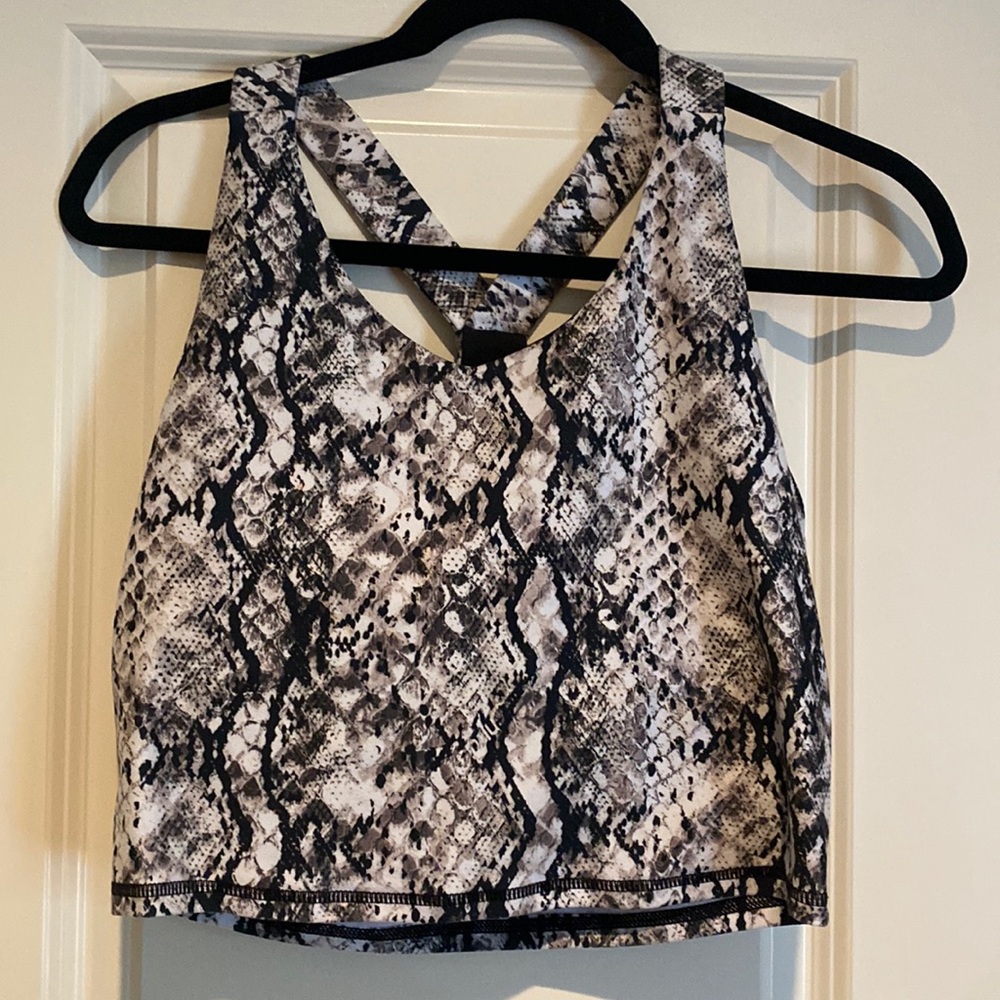 Snakeskin print racerback workout crop top with built in bra